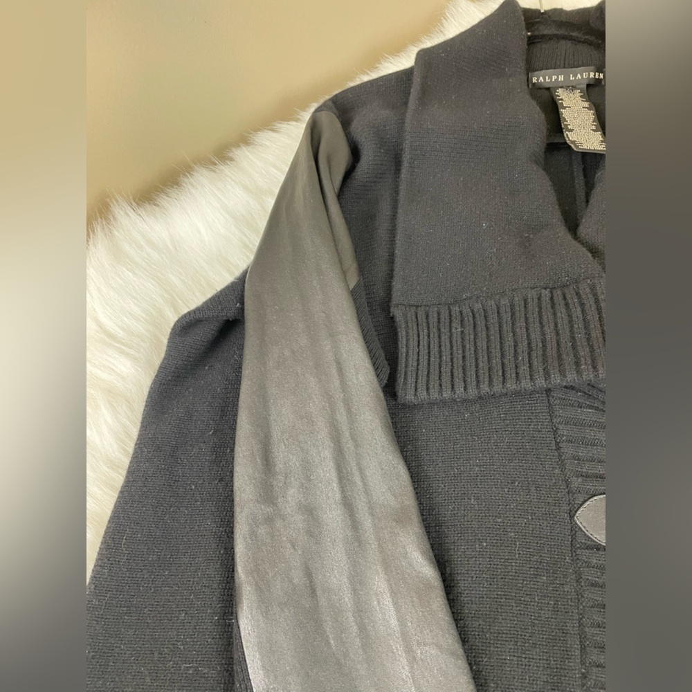 Ralph Lauren wool cashmere leather belted cardigan black large - Picture 13 of 15